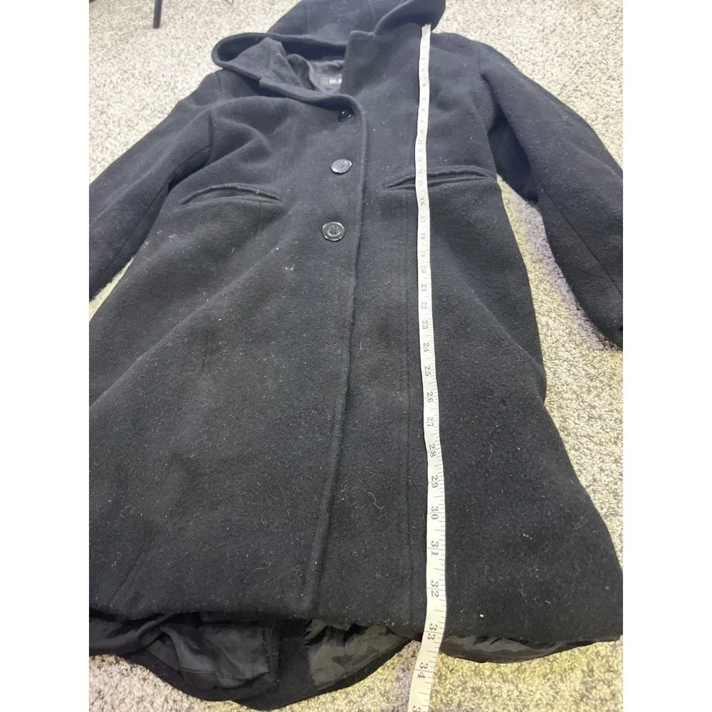 Marvin‎ Richards Black Hooded 100% Wool Overcoat Button Front USA Womens Medium